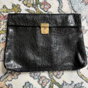 Black faux alligator clutch